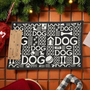 Dog Pet Feeding Mat 13x19" Black White Non Slip Cotton Food Water Bowl Placemat